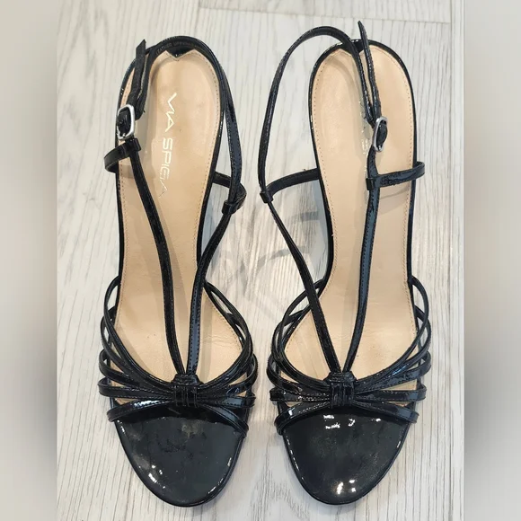 Via Spiga Black Patent Strappy Heels - Picture 1 of 3